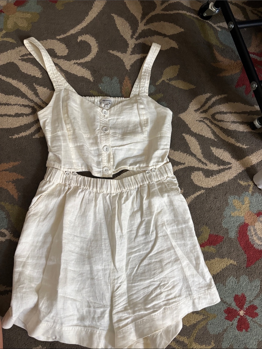 Madewell White Linen-Blend Cropped Button Tank & High-Rise Shorts